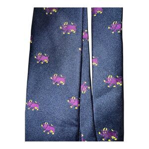 House of Walsh Williamstown Vintage Dark Blue Silk Tie Purple Gold Bull Print